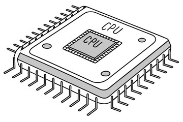 Poster - detailed illustration of a vintage cpu chip with labeled components showcasing its structure and pin