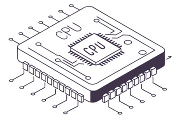 Poster - detailed illustration of a vintage cpu chip with labeled components showcasing its structure and pin