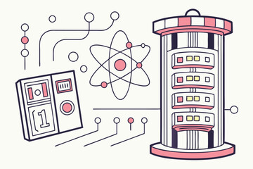 Poster - Unique illustration of a modern computer with colorful design elements in a digital environment showcasing technological advancement and creativity