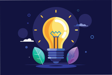 Aufkleber - Bright light bulb illuminated with colorful leaves in a dark background creating a lively and creative atmosphere ideal for inspiration