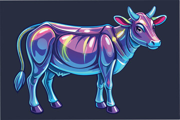 Poster - Colorful digital artwork of a futuristic cow showcasing vibrant colors and sleek design in a contemporary style set against a dark background