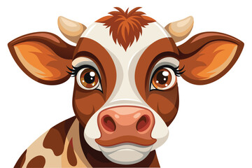 Aufkleber - Cute cartoon calf with big eyes and charming expression in bright colors, perfect for children's illustrations and educational materials about farm animals