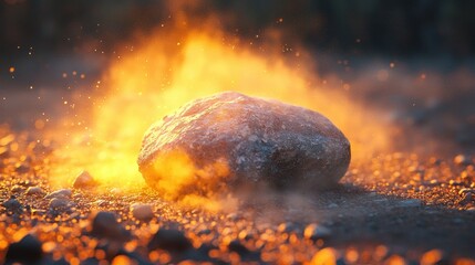 Canvas Print - Burning stone on gravel ground