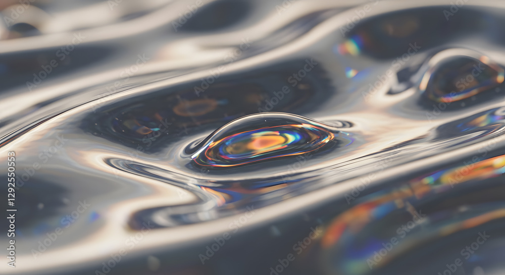 Liquid chrome surface with holographic reflections and soft motion blur ...