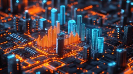Poster - Data visualization trends urban environment digital art futuristic cityscape high-tech perspective innovative concepts for modern analytics
