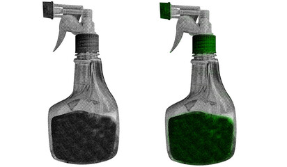 Aufkleber - Spray bottle in halftone style illustration with a transparent background. Bold color and a retro, graphic print aesthetic. Ideal for poster and collage design element