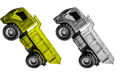 Aufkleber - Toy truck in halftone style illustration with a transparent background. Bold color and a retro, graphic print aesthetic. Ideal for poster and collage design element