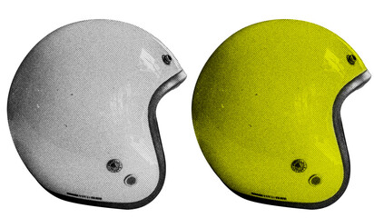 Aufkleber - Motorcycle Helmet in halftone style illustration with a transparent background. Bold color and a retro, graphic print aesthetic. Ideal for poster and collage design element
