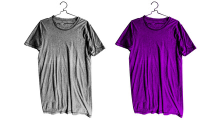 Aufkleber - T Shirt on Hanger in halftone style illustration with a transparent background. Bold color and a retro, graphic print aesthetic. Ideal for poster and collage design element
