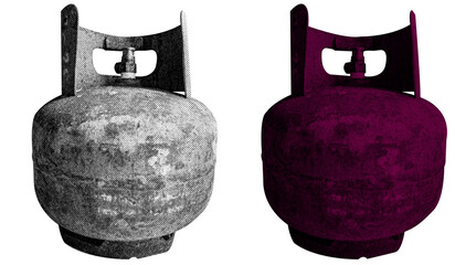 Aufkleber - Gas Cylinder in halftone style illustration with a transparent background. Bold color and a retro, graphic print aesthetic. Ideal for poster and collage design element