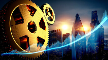 Poster - The golden gear set drives the GDP curve market growth momentum concept