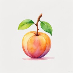 Wall Mural - Watercolor Painting of a Ripe Peach on White Background