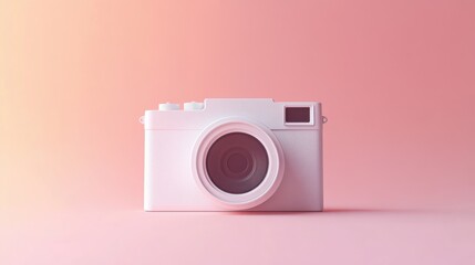Poster - White vintage camera on pink gradient background, minimalist design. Retro photography and creative concept