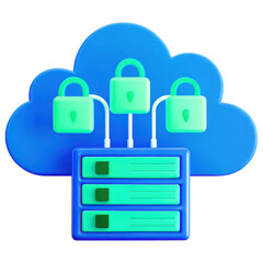 Poster - secure cloud storage concept, Secure cloud data storage with futuristic server Clipart Photo isolated on transparency background