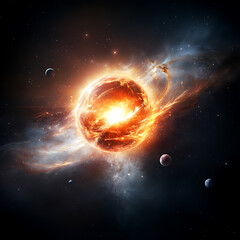 Wall Mural - Explosive cosmic event outer space digital art galactic environment wide angle view stellar phenomenon