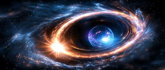 Wall Mural - Celestial event cosmic collision of light and darkness outer space digital art nebula abstract concept