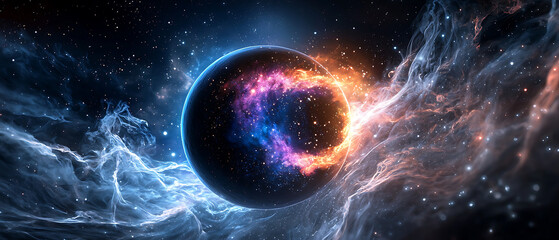 Wall Mural - Exploring cosmic wonders planetary formation in space digital artwork universe vivid colors abstract concept