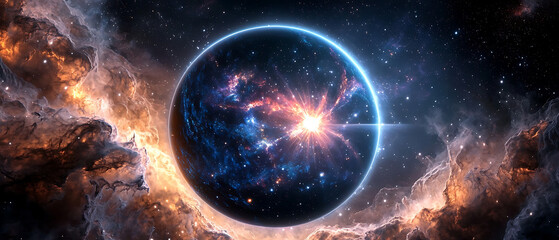 Wall Mural - Cosmic explosion of light and color outer space digital art nebula wide angle stellar phenomenon