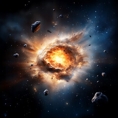 Wall Mural - Explosive nebula formation outer space digital art cosmic environment wide-angle view stellar creation