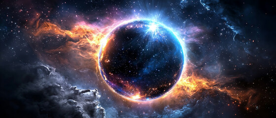 Wall Mural - Galactic collision cosmic exploration outer space digital art nebula wide angle the mystery of the universe