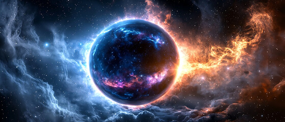 Wall Mural - Galactic collision event outer space digital art cosmic environment dramatic viewpoint stellar concept for seo impact
