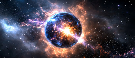 Wall Mural - Cosmic explosion event outer space digital art astronomical environment wide viewpoint universe concept