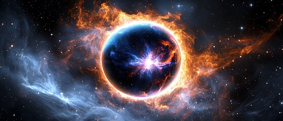 Wall Mural - Cosmic explosion event outer space digital art nebulous environment panoramic view celestial concept