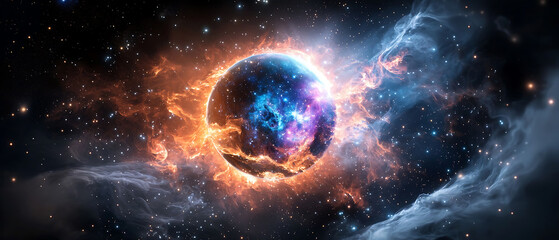 Canvas Print - Cosmic explosion celestial phenomenon in deep space digital art vivid colors awe-inspiring viewpoint
