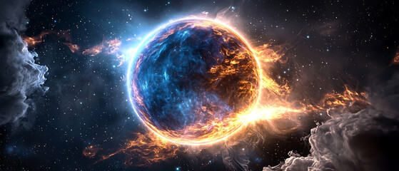 Canvas Print - Explosive celestial event planetary formation in outer space digital art cosmic environment aerial view cosmic wonder