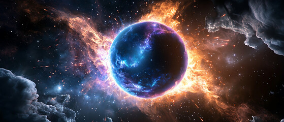 Wall Mural - Cosmic explosion near earth outer space digital art nebula wide angle celestial event