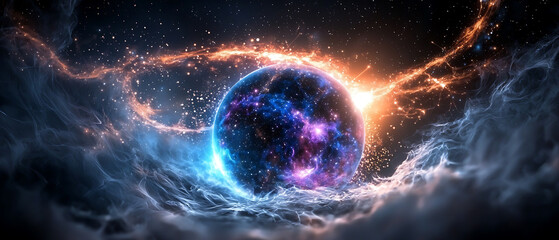 Wall Mural - Cosmic explosion earth surrounded by celestial wonders outer space digital art nebula vibrant colors