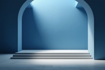 Wall Mural - a blue room with a white staircase and a light coming through the window