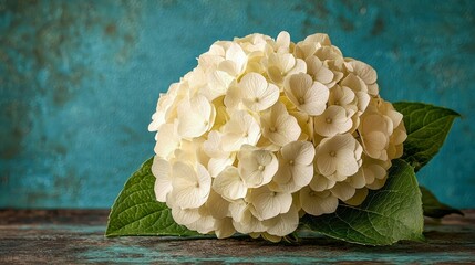 Canvas Print - Cream Hydrangea on Teal Background (1)