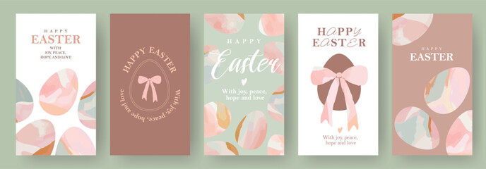 Wall Mural - happy easter greeting card or web banner set. elegant and trendy design template for easter holiday.