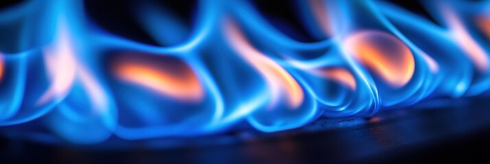 Leinwandbilder - Bright blue flame burns with vibrant hues in close up view, showcasing the beauty of gas combustion outdoors. Generative AI