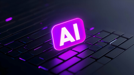 Poster - Neon AI Logo on Modern Keyboard with Futuristic Glow Effect