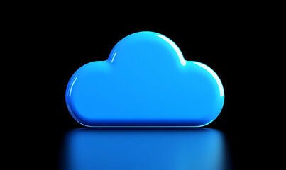 Poster - Bright Blue Cloud Symbol with Reflection on Black Background