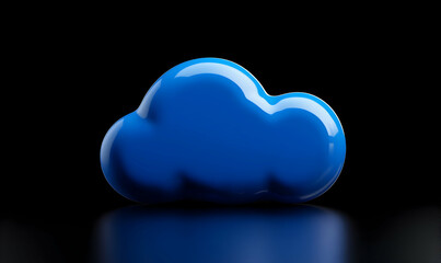 Poster - Bright Blue Cloud Against Black Background in 3D Style Rendering