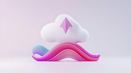 Poster - Modern 3D Cloud Upload Icon with Colorful Waves Design