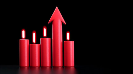 Poster - Red Rising Graph with Arrows Illustrating Success and Growth Concept