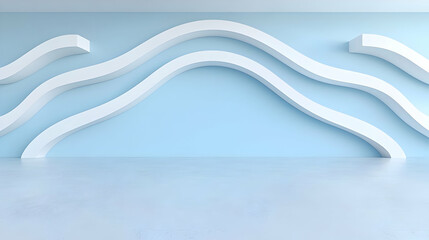 Poster - Modern Abstract Design with Curved White Structures and Blue Wall