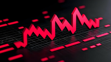 Poster - Red Graph Showing Market Trends and Fluctuations on Digital Screen