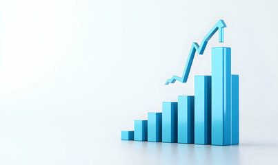 Poster - Blue Bar Graph with Upward Trend Arrow on White Background