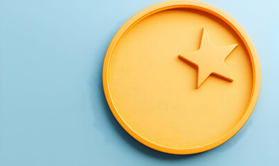 Poster - Bright Orange Star in Circular Frame Against Soft Blue Background