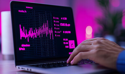 Poster - Analyzing Data on Laptop Screen with Stock Market Graph Visualization