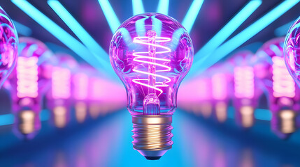 Poster - Vibrant Neon Light Bulb with Electric Glow and Colorful Background