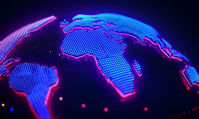Poster - Neon Glow Map of the World with Bright Dots and Geometric Design