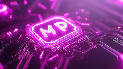 Poster - Futuristic Circuit Board Design with Neon Pink Letters and Glowing Effect