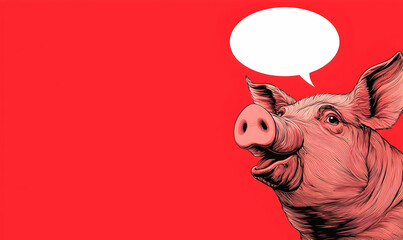 Poster - Colorful Pig Portrait with Empty Speech Bubble on Bright Background