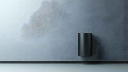 Poster - Simplistic Modern Wall Design with Black Cylinder and Blue Texture